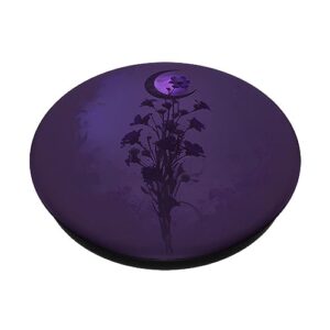 Boho Moon Wildflower Floral on Dark Purple Background PopSockets Standard PopGrip