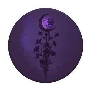 Boho Moon Wildflower Floral on Dark Purple Background PopSockets Standard PopGrip