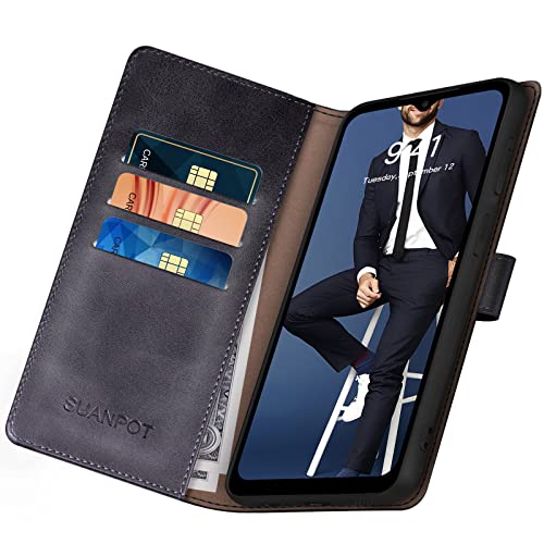 SUANPOT for Samsung Galaxy A14 5G Wallet case with RFID Blocking Credit Card Holder,Flip Book PU Leather Protective Cover Women Men for Samsung A14 Phone case (Black)