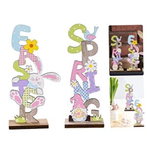 KUYYFDS Easter Table Decorations Wooden Centerpiece Signs, Easter Table Sign Decor Wooden Bunny Spring Easter Letter Tabletop Ornaments 2PCS