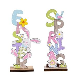 kuyyfds easter table decorations wooden centerpiece signs, easter table sign decor wooden bunny spring easter letter tabletop ornaments 2pcs