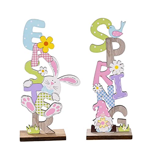 KUYYFDS Easter Table Decorations Wooden Centerpiece Signs, Easter Table Sign Decor Wooden Bunny Spring Easter Letter Tabletop Ornaments 2PCS