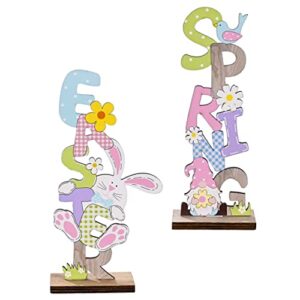 KUYYFDS Easter Table Decorations Wooden Centerpiece Signs, Easter Table Sign Decor Wooden Bunny Spring Easter Letter Tabletop Ornaments 2PCS