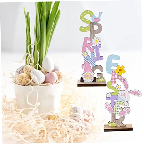 KUYYFDS Easter Table Decorations Wooden Centerpiece Signs, Easter Table Sign Decor Wooden Bunny Spring Easter Letter Tabletop Ornaments 2PCS