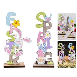 KUYYFDS Easter Table Decorations Wooden Centerpiece Signs, Easter Table Sign Decor Wooden Bunny Spring Easter Letter Tabletop Ornaments 2PCS