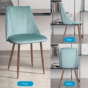 QIAYA Velvet Dining Chair Set of 2 Accent Chair with Metal Legs Modern Dining Room Chairs with Soft Seat for Dining Room Make Up Room Lake Green