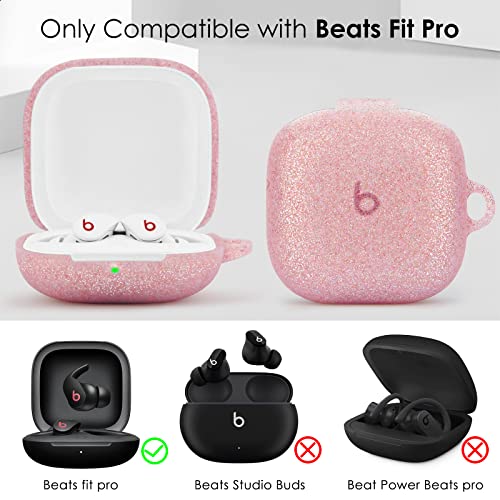 Beats Fit Pro Case Cover, Filoto Silicone Beats Fit Pro Earbuds Case for Women with Cute Pompom Keychain Shockproof Protective Case Accessories (Rose Gold)
