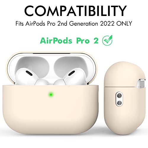 NIUTRENDZ AirPods Pro 2 Case Cover 2022 Slim Silicone Shock-Absorbing Protective Case with Lanyard [Front LED Visible] (Beige)