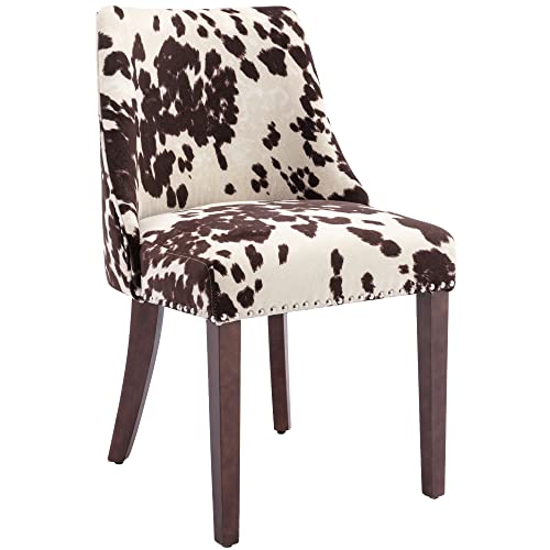 DM Furniture Mid Century Modern Dining Chairs Set of 4 Upholstered Velvet Accent Chairs Wooden Side Chair for Living Room/Dining Room/Bedroom, Cowhide Print