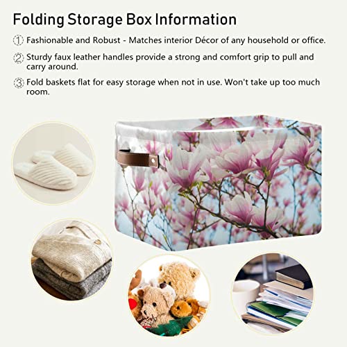 ALAZA Pink Blooming Tree Flowers Storage Basket for Shelves for Organizing Closet Shelf Nursery Toy, Fabric Collapsible Storage Organizer Bins Decorative Baskets with Handles Cubes