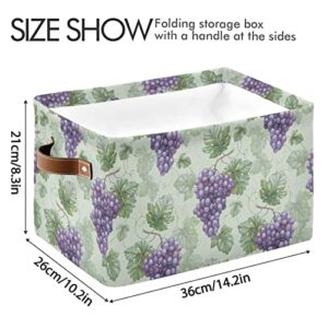ALAZA Grapes Purple Storage Basket for Shelves for Organizing Closet Shelf Nursery Toy, Fabric Collapsible Storage Organizer Bins Decorative Baskets with Handles Cubes