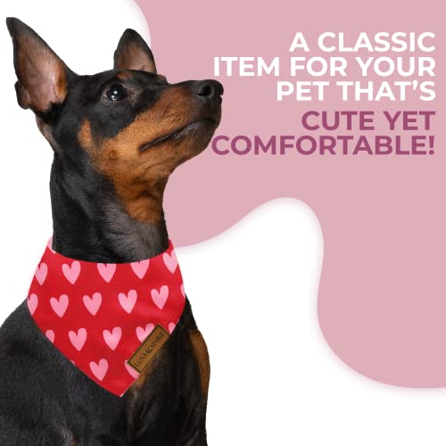 LunaMarie - Luxury Cat and Dog Bandanas - Hearts Designs | Premium Silky Poly Fabric | 100% Handmade Custom Shape Valentine's Day Dog Bandana Multiple Sizes (Evie Hearts, Small)