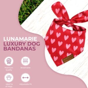 LunaMarie - Luxury Cat and Dog Bandanas - Hearts Designs | Premium Silky Poly Fabric | 100% Handmade Custom Shape Valentine's Day Dog Bandana Multiple Sizes (Evie Hearts, Small)