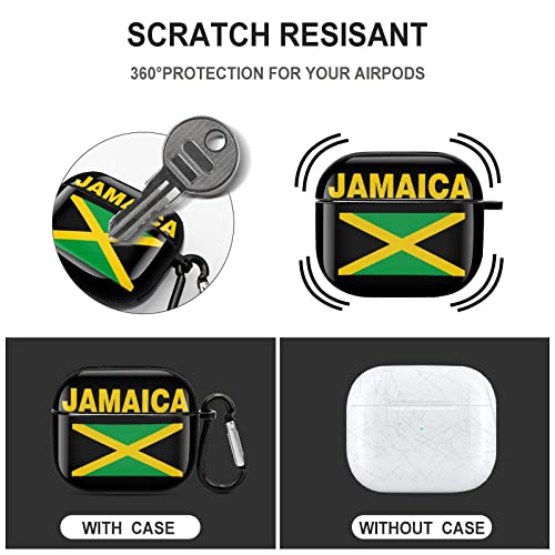 Flag of Jamaica Printed Bluetooth Earbuds Case Cover Compatible for Airpods 3 Protective Storage Box with Keychain