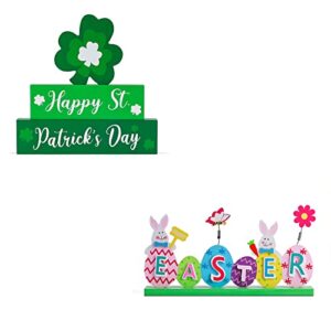 happy st patrick's day wooden table decorations and happy easter centerpiece with colorful bunny and eggs signs