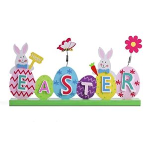 Happy St Patrick's Day Wooden Table Decorations and Happy Easter Centerpiece with Colorful Bunny and Eggs Signs