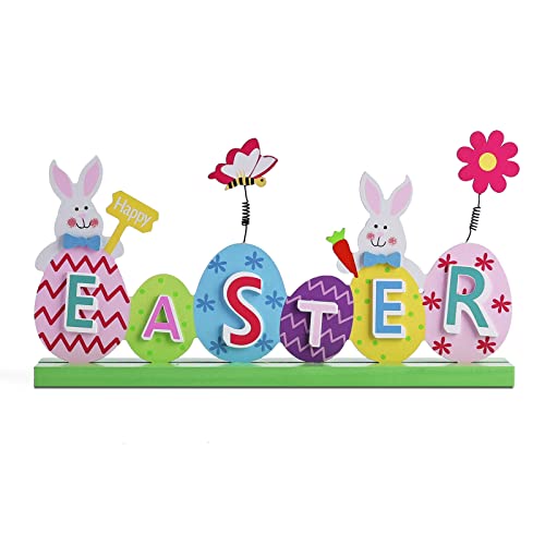 Happy St Patrick's Day Wooden Table Decorations and Happy Easter Centerpiece with Colorful Bunny and Eggs Signs