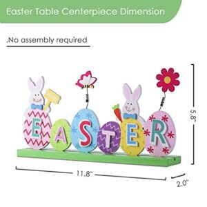 Happy St Patrick's Day Wooden Table Decorations and Happy Easter Centerpiece with Colorful Bunny and Eggs Signs