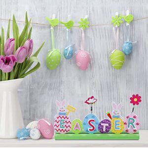 Happy St Patrick's Day Wooden Table Decorations and Happy Easter Centerpiece with Colorful Bunny and Eggs Signs