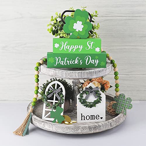 Happy St Patrick's Day Wooden Table Decorations and Happy Easter Centerpiece with Colorful Bunny and Eggs Signs