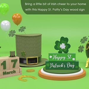 Happy St Patrick's Day Wooden Table Decorations and Happy Easter Centerpiece with Colorful Bunny and Eggs Signs