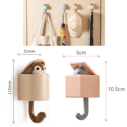 LELEBEAR 4/8PCS Cartoon Cat Hook, Self Adhesive Creative Animal Key Hook Bathroom Kitchen Home Decor Room Pasting Wall Hooks Cap Coat Rack (4PCS-A)