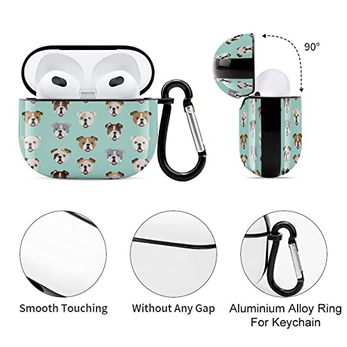 English Bulldog Dog Head Printed Bluetooth Earbuds Case Cover Compatible for Airpods 3 Protective Storage Box with Keychain