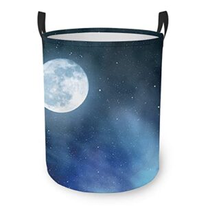 fubido moon print,laundry baskets,laundry hamper storage basket with handles,night sky with stars full moon,for living room,storage basket for toys clothes,black blue white