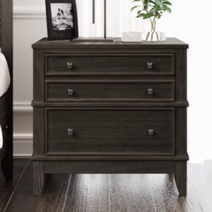 softsea farmhouse 3 drawers nighstand, solid wood bedside storage cabinet fully assembled accent end table small chest with legs
