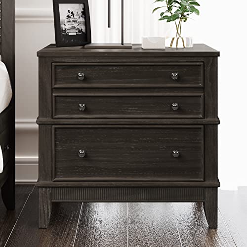 SOFTSEA Farmhouse 3 Drawers Nighstand, Solid Wood Bedside Storage Cabinet Fully Assembled Accent End Table Small Chest with Legs