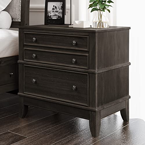 SOFTSEA Farmhouse 3 Drawers Nighstand, Solid Wood Bedside Storage Cabinet Fully Assembled Accent End Table Small Chest with Legs