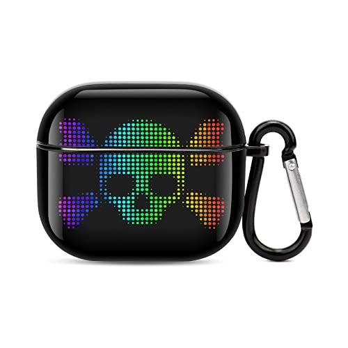 Bright Pixel Skull Crossbones Icon Printed Bluetooth Earbuds Case Cover Compatible for Airpods 3 Protective Storage Box with Keychain