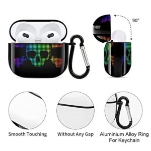 Bright Pixel Skull Crossbones Icon Printed Bluetooth Earbuds Case Cover Compatible for Airpods 3 Protective Storage Box with Keychain