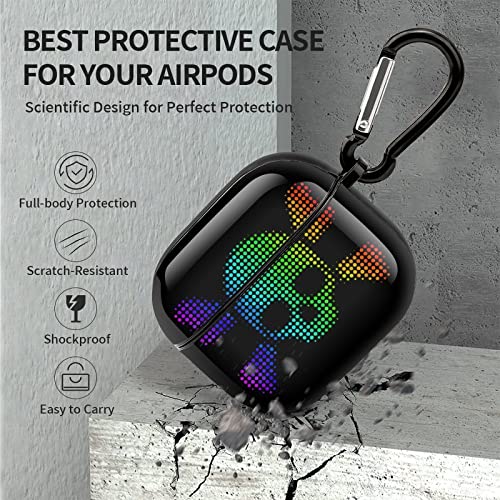 Bright Pixel Skull Crossbones Icon Printed Bluetooth Earbuds Case Cover Compatible for Airpods 3 Protective Storage Box with Keychain