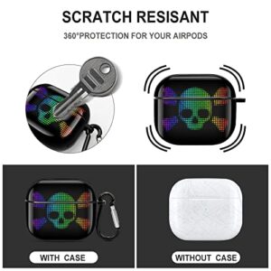 Bright Pixel Skull Crossbones Icon Printed Bluetooth Earbuds Case Cover Compatible for Airpods 3 Protective Storage Box with Keychain