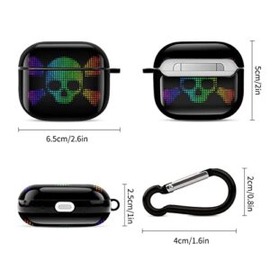 Bright Pixel Skull Crossbones Icon Printed Bluetooth Earbuds Case Cover Compatible for Airpods 3 Protective Storage Box with Keychain