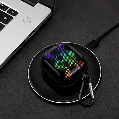 Bright Pixel Skull Crossbones Icon Printed Bluetooth Earbuds Case Cover Compatible for Airpods 3 Protective Storage Box with Keychain