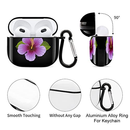 Hibiscus Printed Bluetooth Earbuds Case Cover Compatible for Airpods 3 Protective Storage Box with Keychain