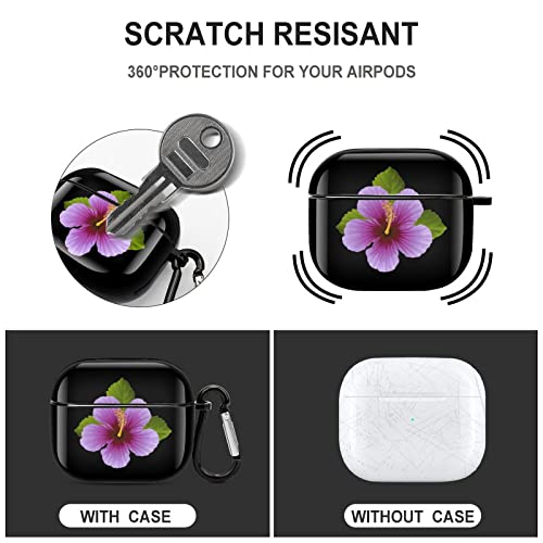 Hibiscus Printed Bluetooth Earbuds Case Cover Compatible for Airpods 3 Protective Storage Box with Keychain