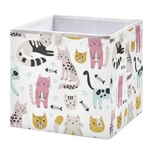 CaTaKu Cute Cats Paws Cubes Storage Bins 11 inch Collapsible Fabric Storage Baskets Shelves Organizer Foldable Decorative Bedroom Storage Boxes for Organizing Home