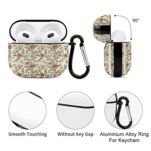 Red Rose Seamless Printed Bluetooth Earbuds Case Cover Compatible for Airpods 3 Protective Storage Box with Keychain