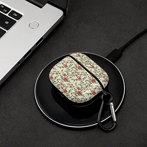 Red Rose Seamless Printed Bluetooth Earbuds Case Cover Compatible for Airpods 3 Protective Storage Box with Keychain