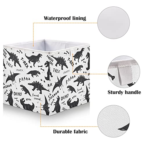 CaTaKu Cute Dinosaurs Black Storage Bins 11 Inch Fabric Storage Baskets for Shelves Foldable Storage Baskets for Organizing Decorative Large Closet Organizers Cubes