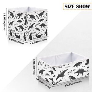 CaTaKu Cute Dinosaurs Black Storage Bins 11 Inch Fabric Storage Baskets for Shelves Foldable Storage Baskets for Organizing Decorative Large Closet Organizers Cubes