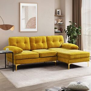lanelife 79" w 3-seat sofa, l shaped sectional sofa bed,with extra wide chaise lounge and gold legs, chenille couch for living room, apartment and small space (golden)