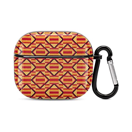 African Kente Pattern Printed Bluetooth Earbuds Case Cover Compatible for Airpods 3 Protective Storage Box with Keychain