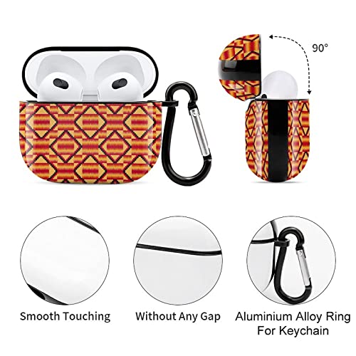 African Kente Pattern Printed Bluetooth Earbuds Case Cover Compatible for Airpods 3 Protective Storage Box with Keychain