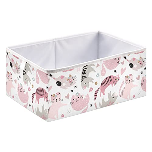 CaTaKu Cute Girl Cats Cube Storage Bins for Organization, Rectangular Fabric Storage Cubes Storage Bins for Cube Organizer Foldable Storage Baskets for Shelves Living Room