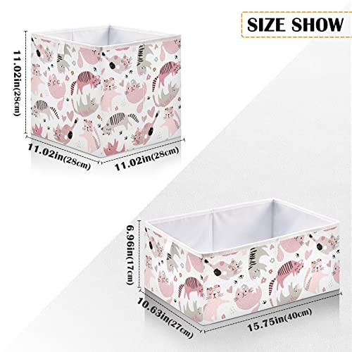 CaTaKu Cute Girl Cats Cube Storage Bins for Organization, Rectangular Fabric Storage Cubes Storage Bins for Cube Organizer Foldable Storage Baskets for Shelves Living Room