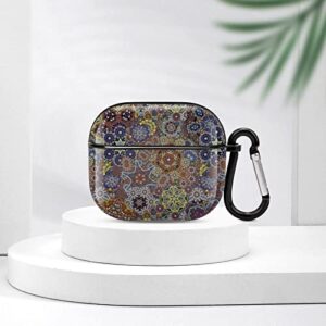 Vintage Psychedelic Paisley Motif Printed Bluetooth Earbuds Case Cover Compatible for Airpods 3 Protective Storage Box with Keychain